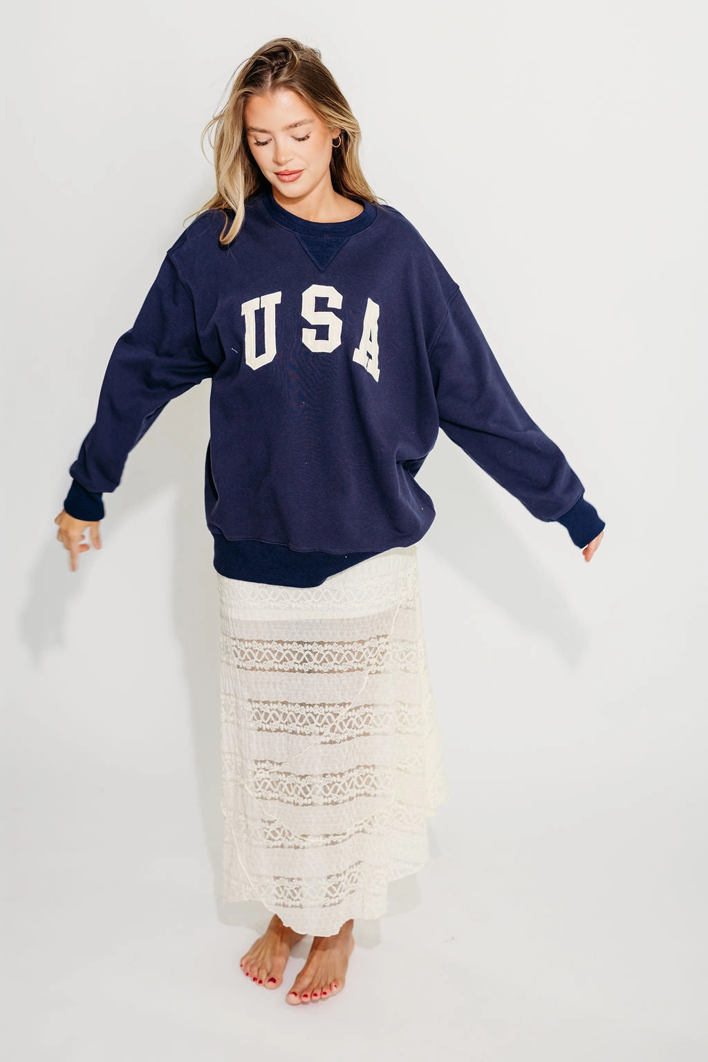 USA 100% Cotton Terry Pullover in Navy
