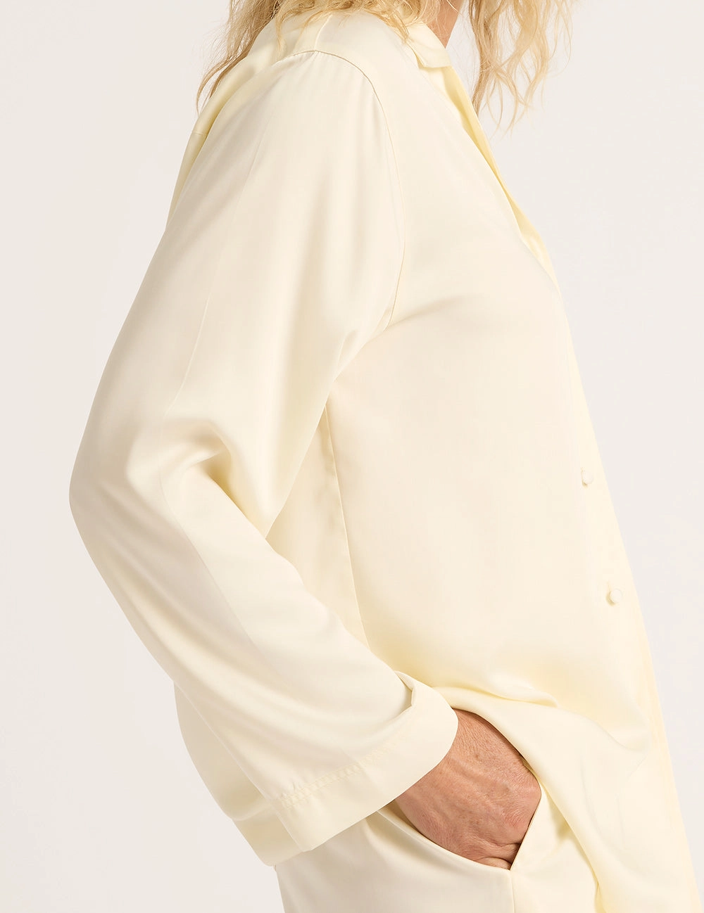 Vegan Silk Long Sleeve Shirt - Pearl