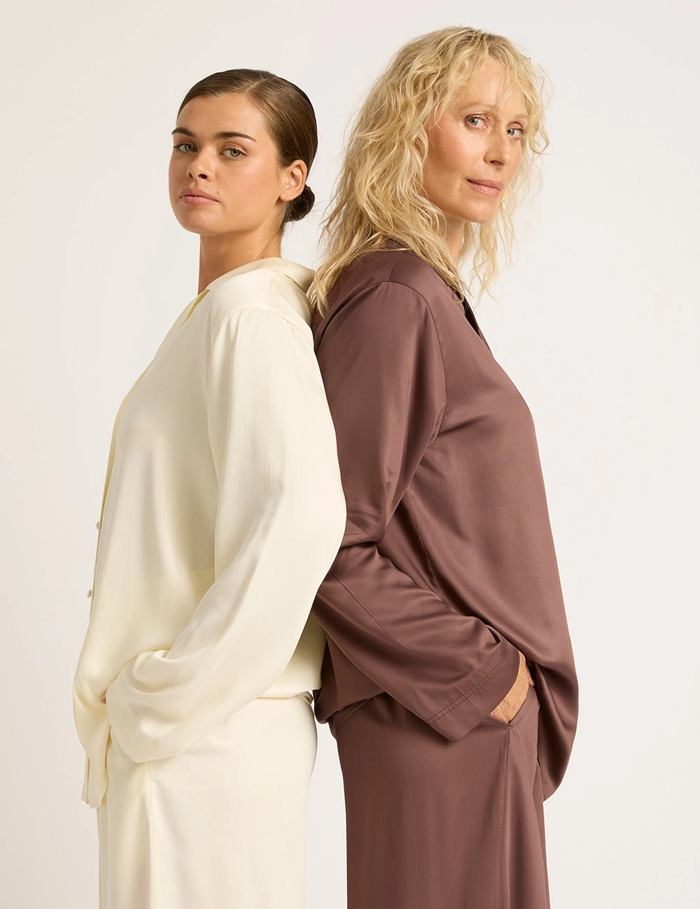 Vegan Silk Long Sleeve Shirt - Pearl