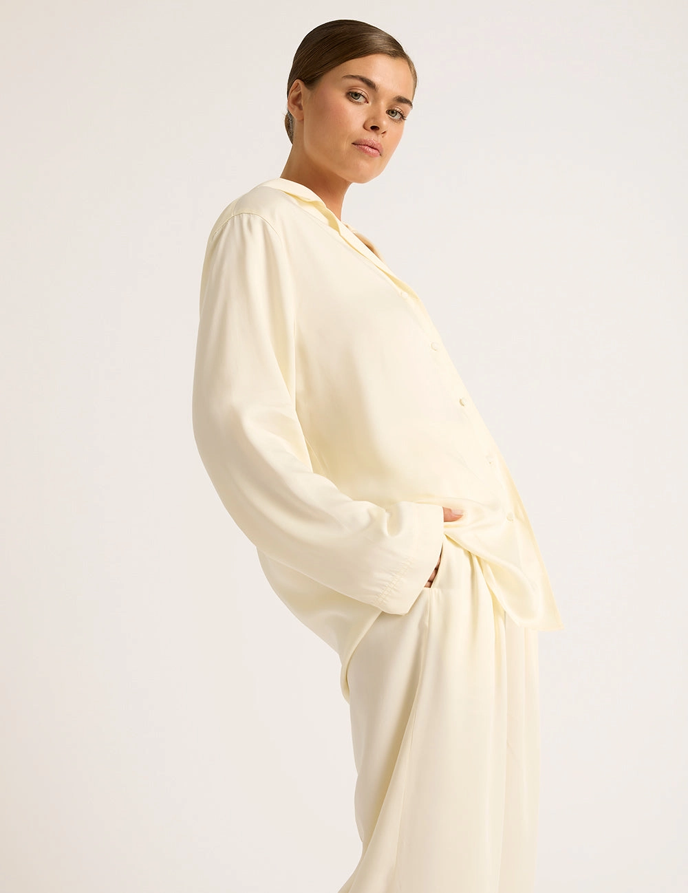 Vegan Silk Long Sleeve Shirt - Pearl