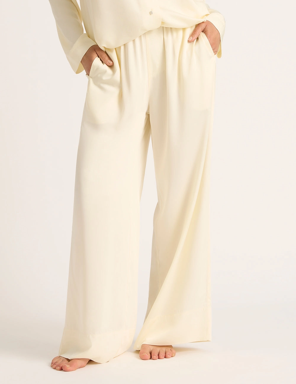 Vegan Silk Wide Leg Pant - Pearl
