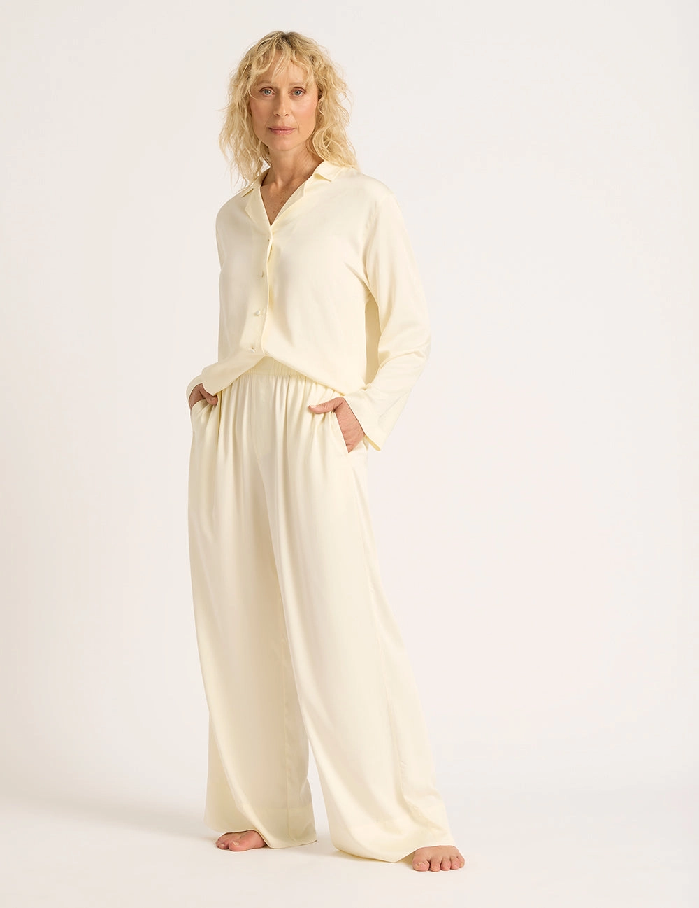 Vegan Silk Wide Leg Pant - Pearl