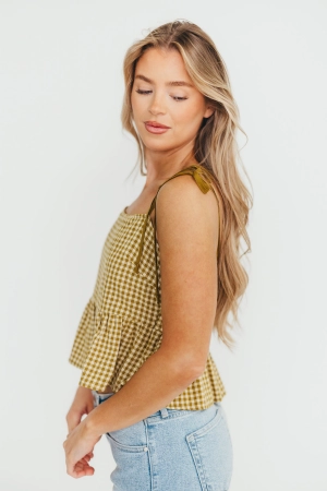 Vienna Gingham Pattern Top in Lemon Grass