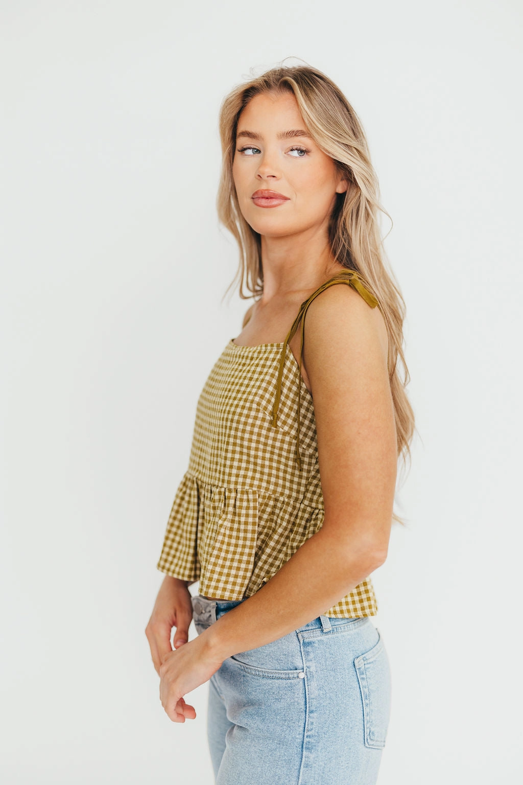 Vienna Gingham Pattern Top in Lemon Grass
