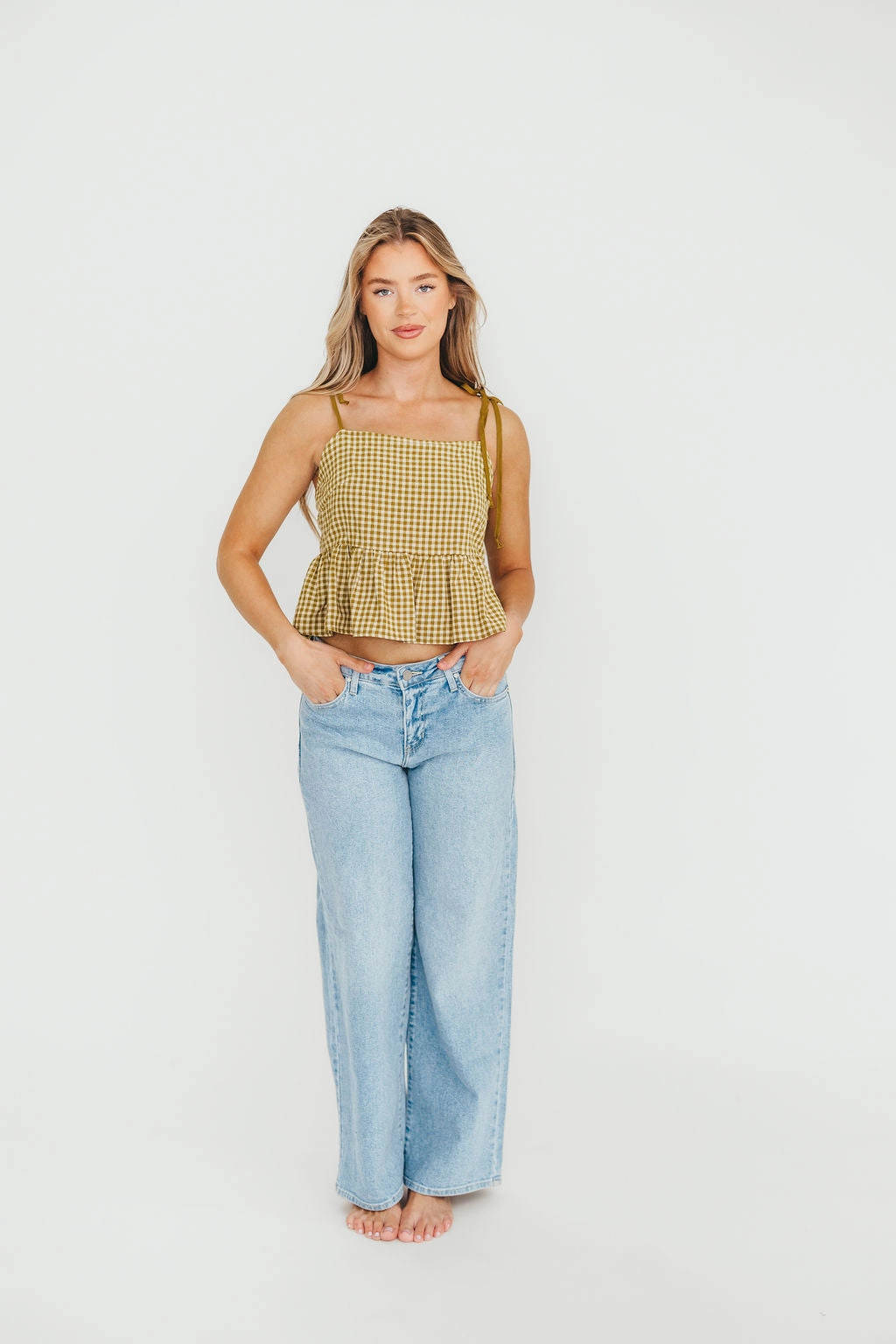 Vienna Gingham Pattern Top in Lemon Grass
