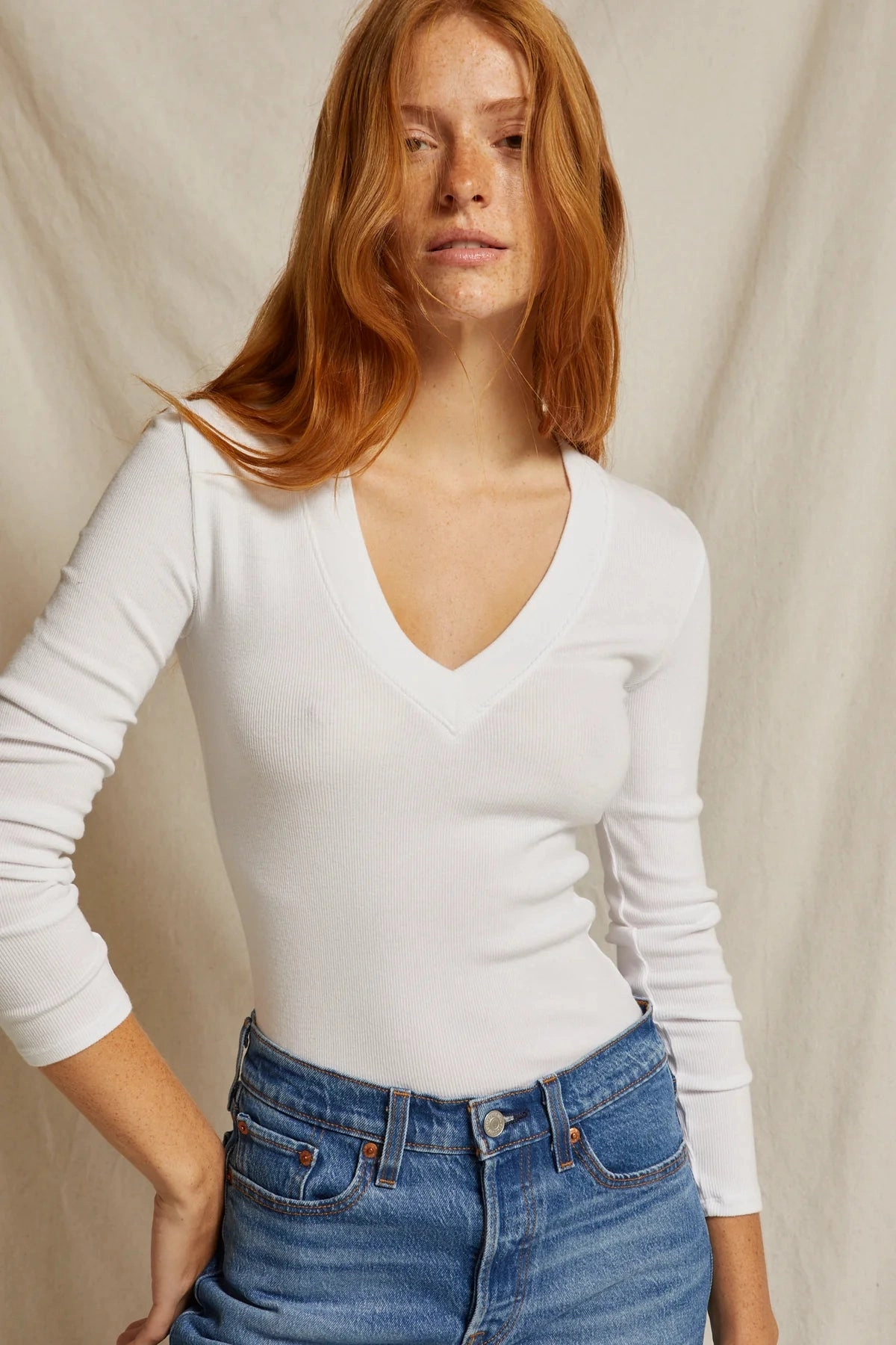 Viola V Neck Long Sleeve - White