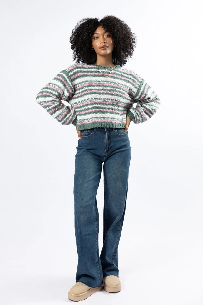 While I'm Away Green Multi Striped Popcorn Sweater FINAL SALE