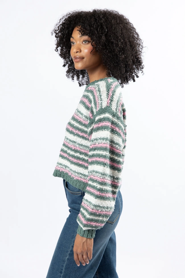 While I'm Away Green Multi Striped Popcorn Sweater FINAL SALE