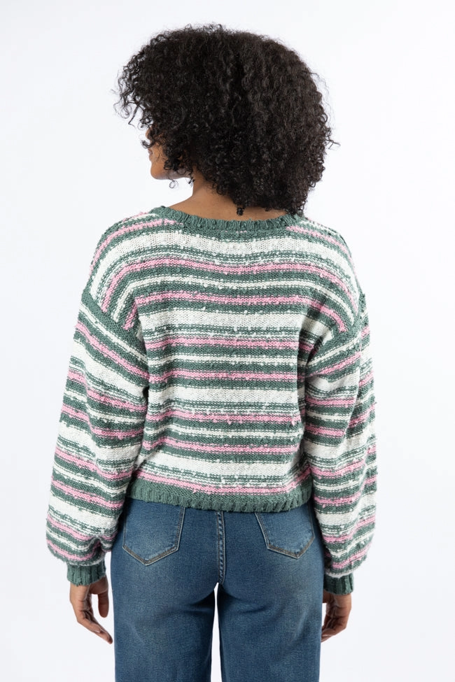While I'm Away Green Multi Striped Popcorn Sweater FINAL SALE