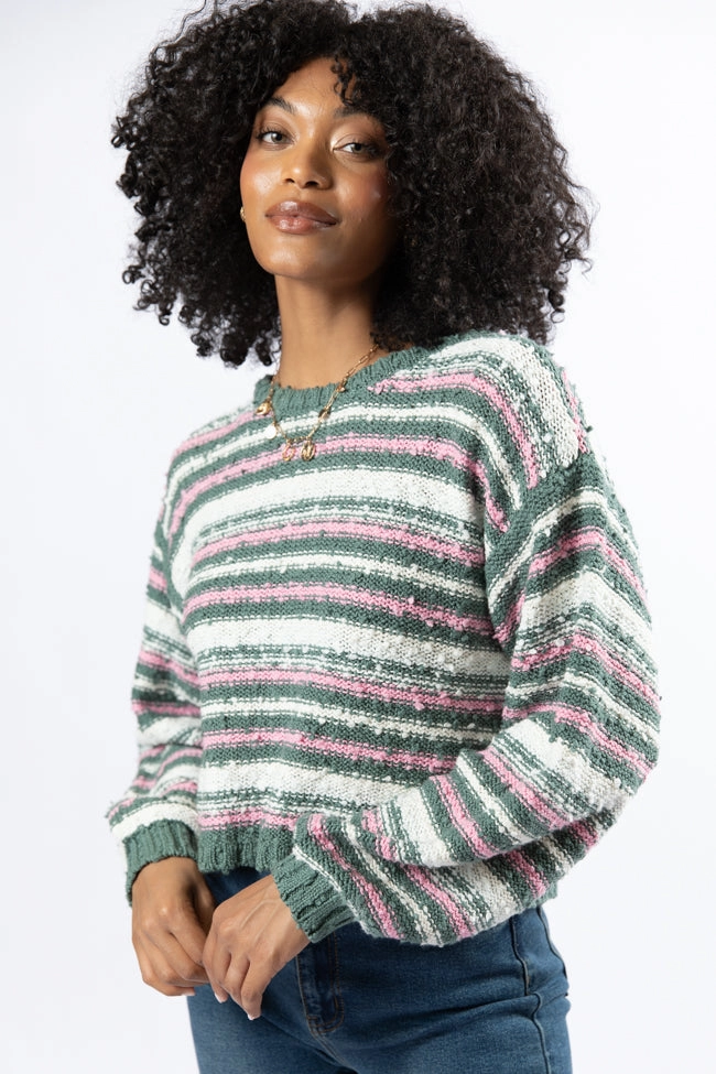 While I'm Away Green Multi Striped Popcorn Sweater FINAL SALE