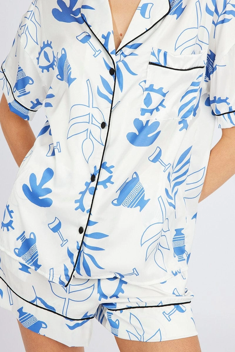 White Abstract Pyjama Set Minimal Abstract Print PJ