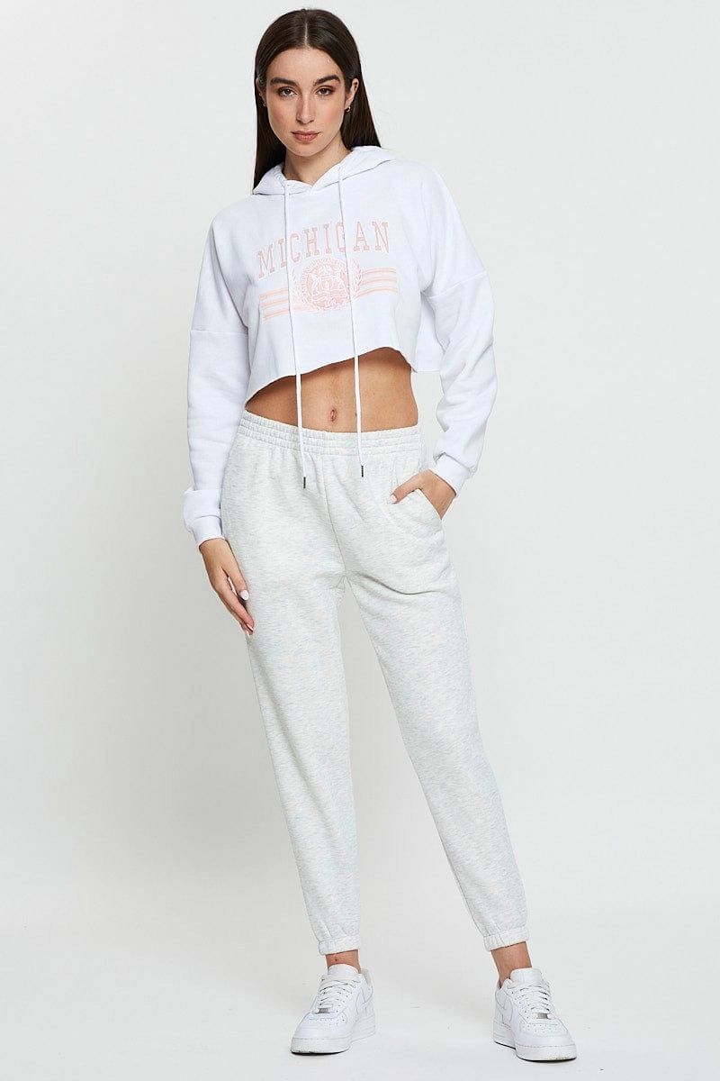 White Crop Hooded Sweat