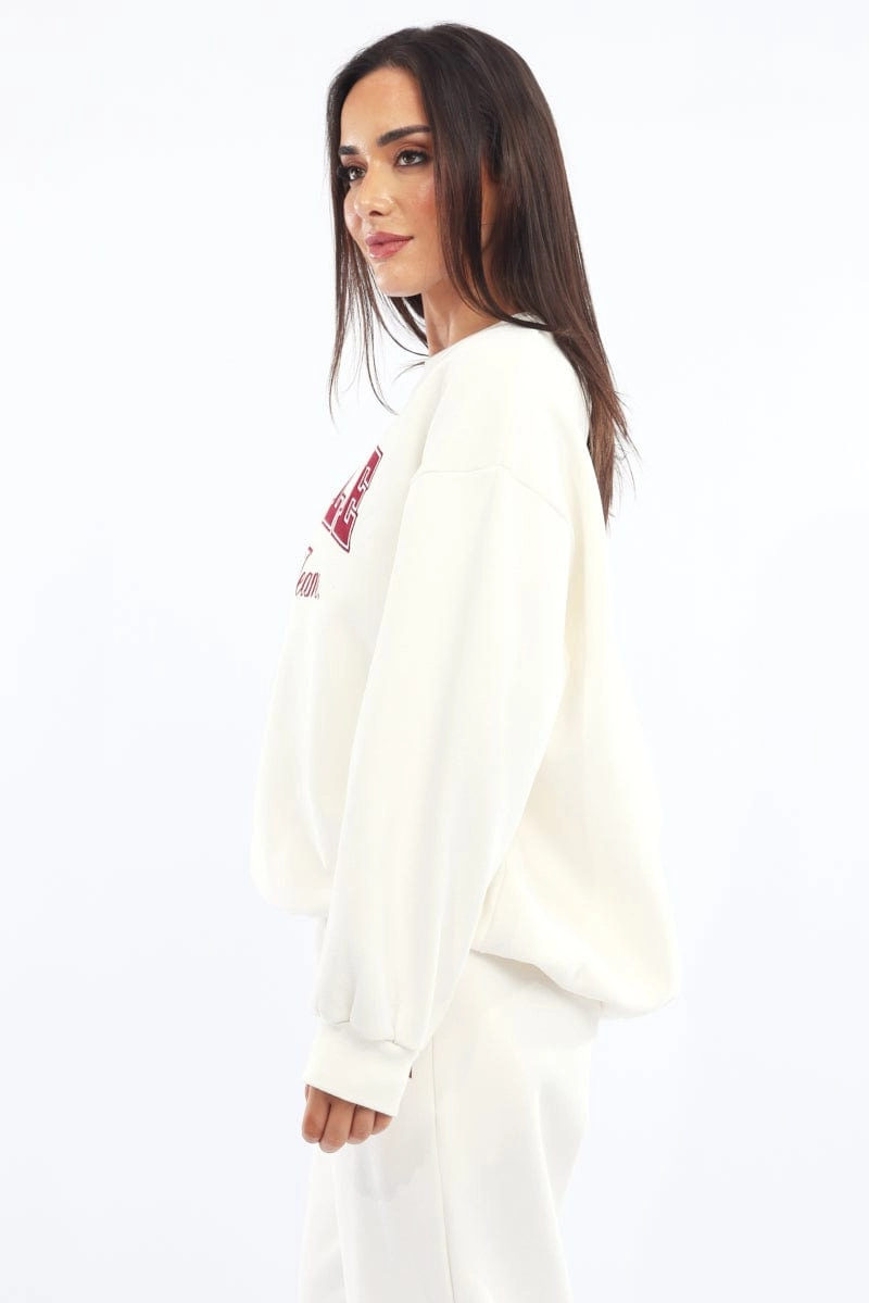 White Graphic Sweater Long Sleeve