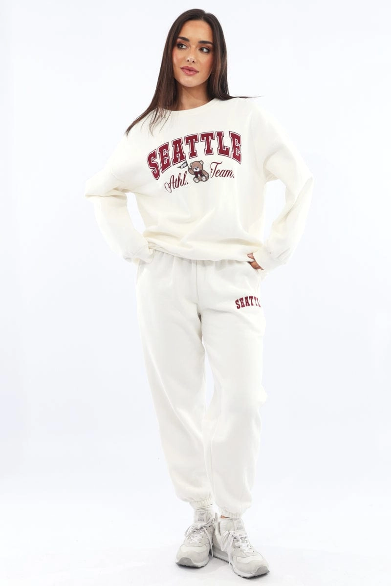 White Graphic Sweater Long Sleeve