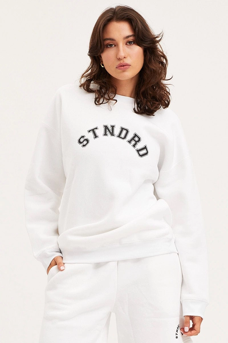 White Unisex Sweatshirts Oversized Crew Neck