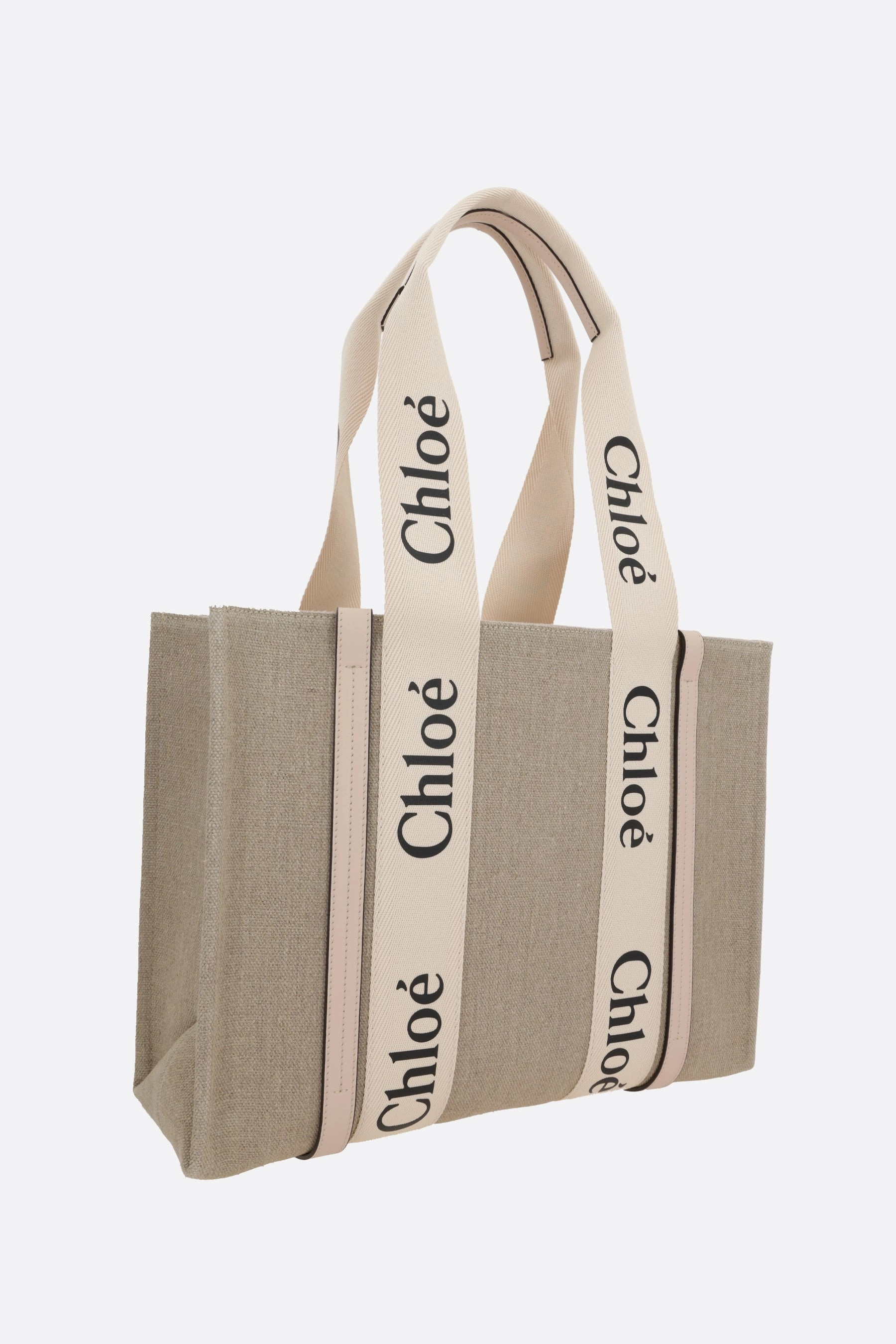 Woody medium tote bag in linen and leather