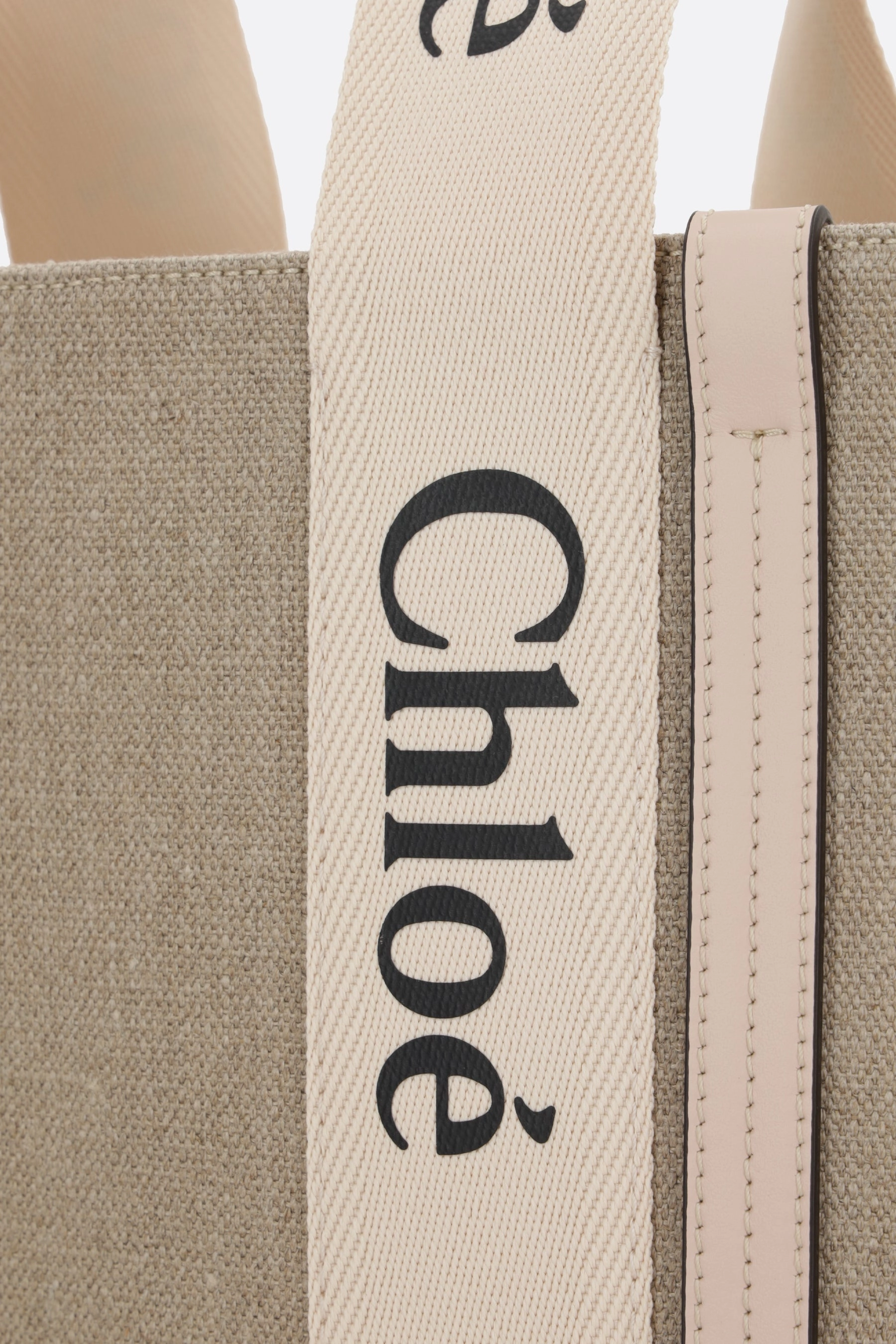 Woody medium tote bag in linen and leather
