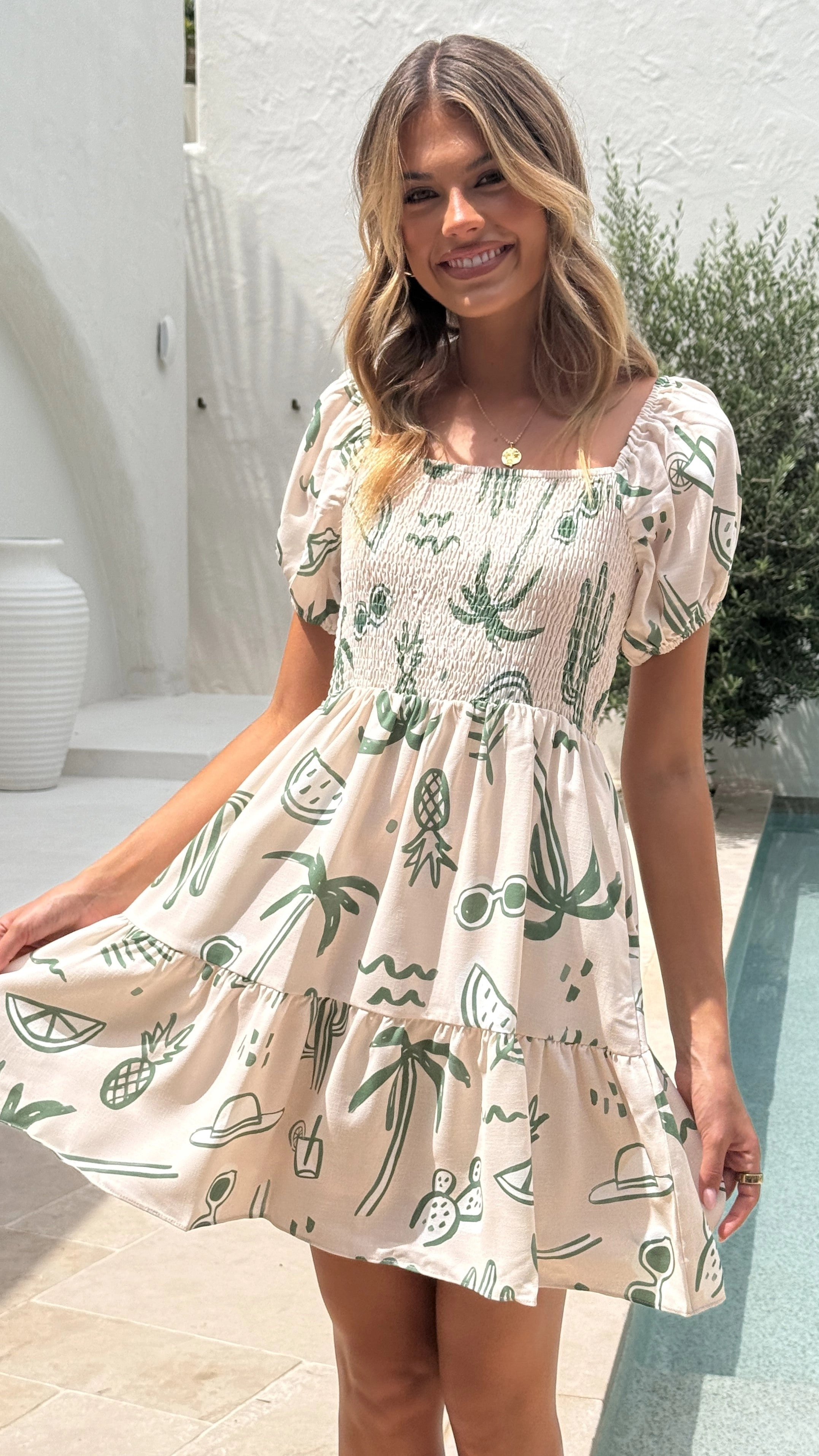 Zada Mini Dress - Green Palm